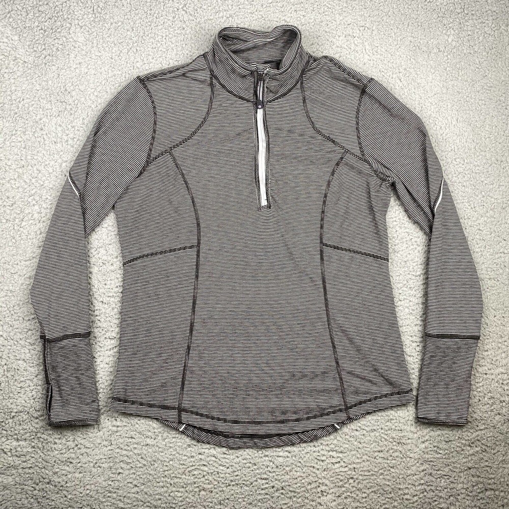 Tangerine Women’s Large Black Gray Striped 1/4 Zip Athletic Pullover Reflective